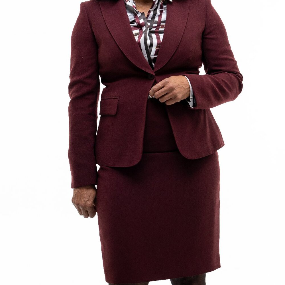 Burgundy Elegance 3-Piece Skirt Suit – John Meyer (Size 10)